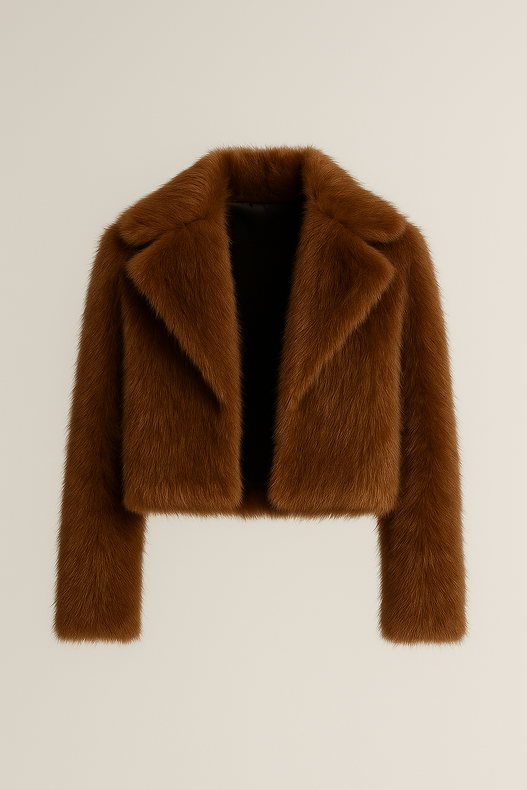 Damesjas van imitatiebont in kort model met reverskraag – bruin