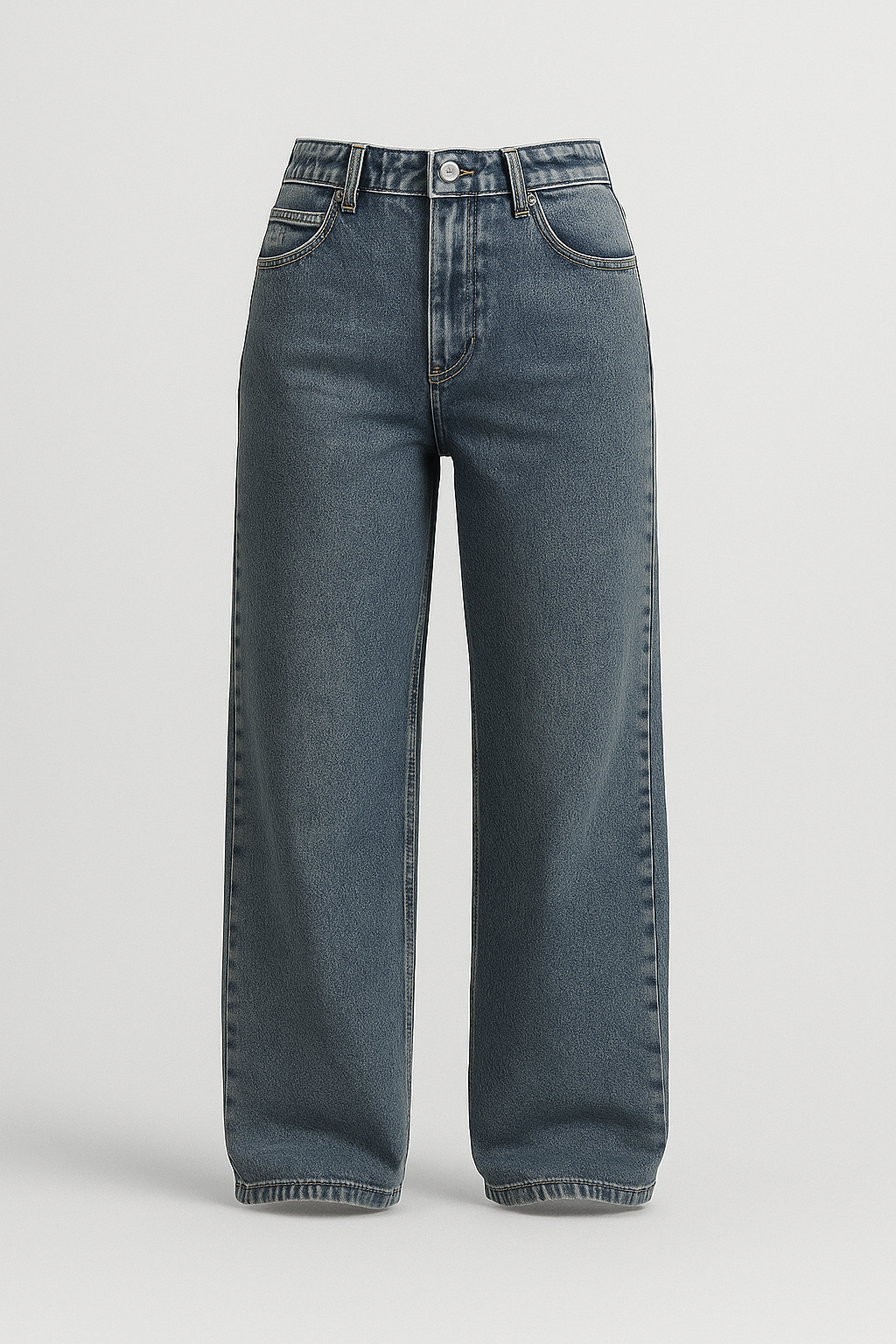 Damesjeans met hoge taille en rechte pijpen in vintage denim
