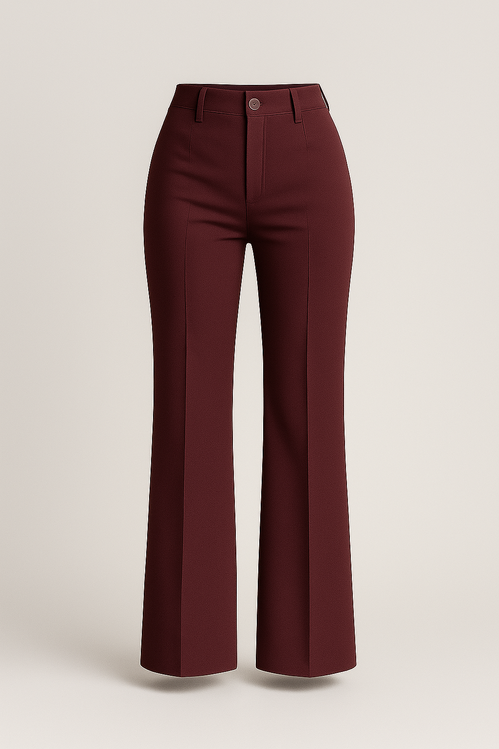 Damesbroek met hoge taille en wijde pijpen in bordeauxrood